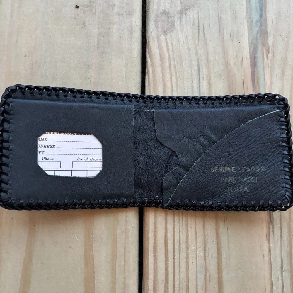 Vintage Leather Wallet Bi-fold Hand Tooled Deer Mountains Nature Whipstitch USA